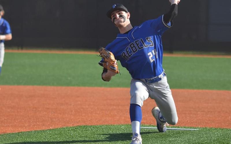 Rebel Mason McDaniel pitches from the mound for Fannin in recent baseball action.