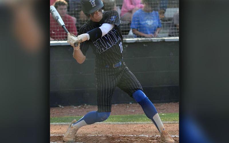 Fannin’s Bryce Burnette swings from the batter’s box in recent Rebel baseball action.