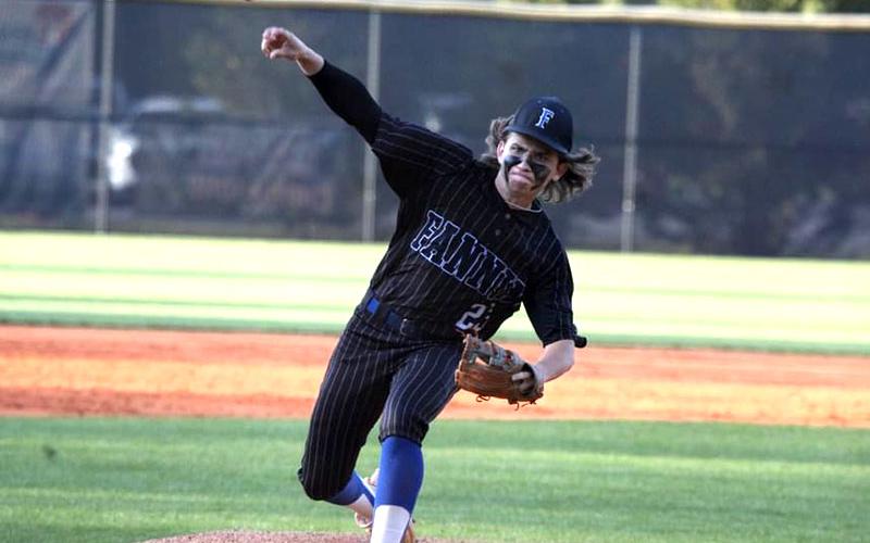 Rebel Bristol Hughes throws a pitch from the mound in recent Fannin County baseball action.