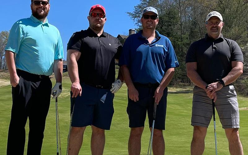 Challenging the rest of the field in the Corporal Richard Gazaway Memorial Golf Tournemane were, from left, Dustin Carder, Jacob Pless, Justin Sisson and Rob Stuart.