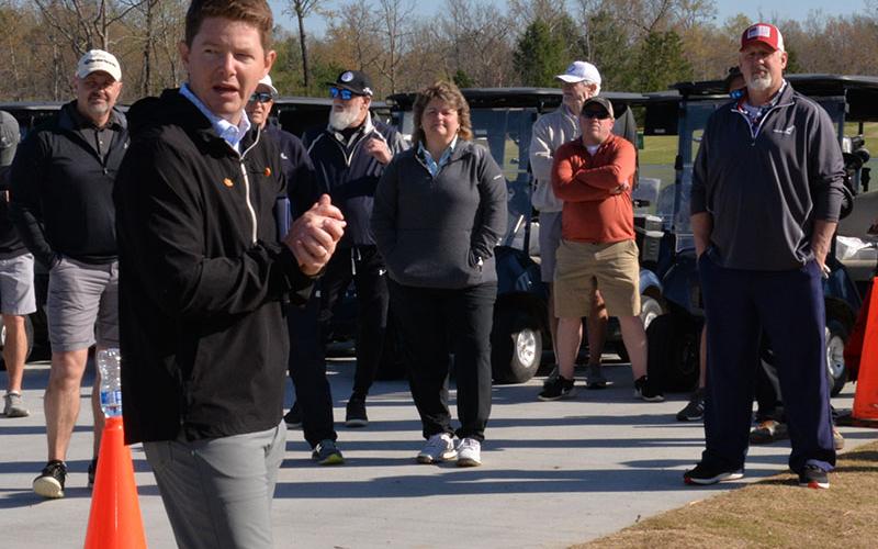 Wesley Buchanan of Old Toccoa Farm kicked off the memorial tournament named after Richard Gazaway by giving golfers an overview of the rules and the course.