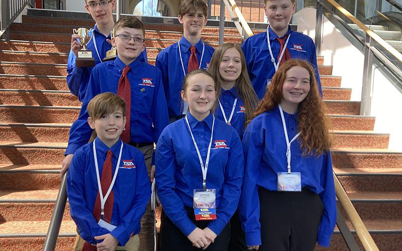 The Technology Students of America team from Fannin County Middle School have returned from a successful trip to the State Conference in Athens. Shown are, from left, front, Will Hood, Katelyn Clark, and Alexa Hawkins; second row, Ashton Carder, and Lyla Strange; and, third row, James Burrell, Sawyer White, and Aric Carder.