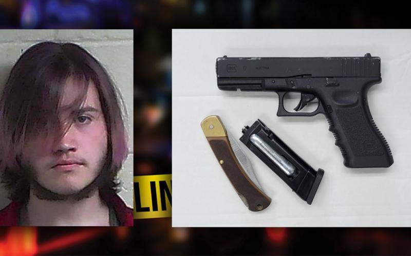 Above are the airsoft gun and knife Christerfer James Henry Henderson, left, is charged with having on Fannin County High School Property.