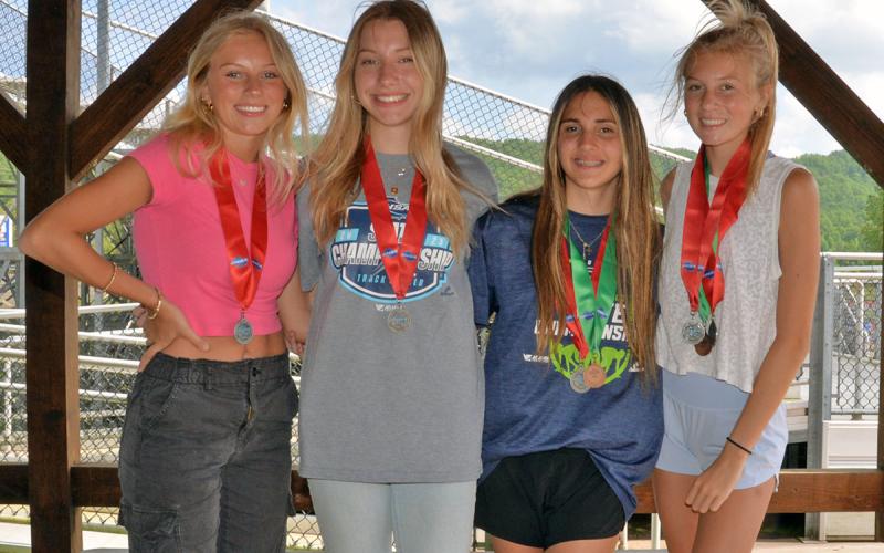 The Fannin County Girls’ 4x800 meter relay team placed second in the State Championship earning the title of State Runner-Ups. Shown are, from left, Carlee Holloway, Ava Acker, Karli Sams and Lindsey Holloway.
