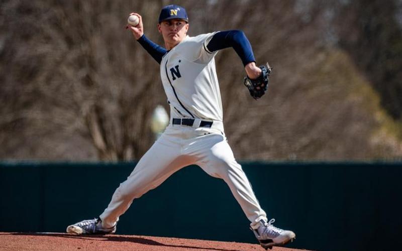 Former Fannin Rebel Matthew Shirah pitches from the mound for the U.S. Navy. Shirah throws for an impressive 41 strike outs in 35.2 innings.