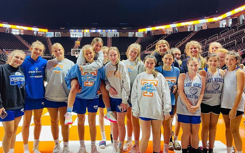 The Fannin County Lady Rebels basketball program traveled to Knoxville, Tennessee, to attend the University of Tennessee’s Lady Vols’ Team Camp last week. Shown are, from left, Maggie Ledford, Reese Lewis, Emma Holloway, Macy Hawkins, Courtney Davis, Piper Stroemer, Emma Buchanan, Addison Smith, Kennedy Mason, Izzie Jabaley, Avi Ethington, Saige Turner, Ayla Walton, Annabelle Anderson, Toccoa Hampton, Jace Sanderson, Albany Cole and Sadie Patton.