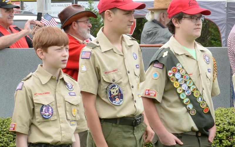 Boy Scouts from Troop 32 in Epworth were on hand Memorial Day From left are Clay Dillard, Maddix Trantham and Roy Green.