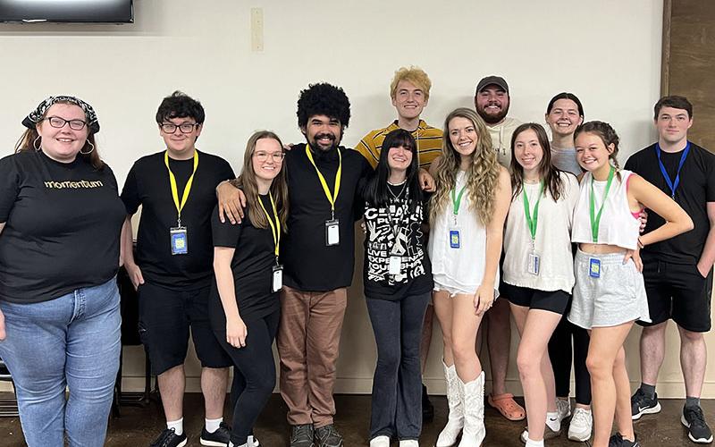 Among the Sunny D camp veterans returned to help with this year’s productions are, from left, front, Edie Walls, Louis Walls, Avery Britt, Cameron Walls, Jess Westcott, Lindsey Doss, Shelby Belt, and Allison Nuckolls; and, back, Lain Walls, Zachary Nelson, Kristyn Batson, and Michael Crews.