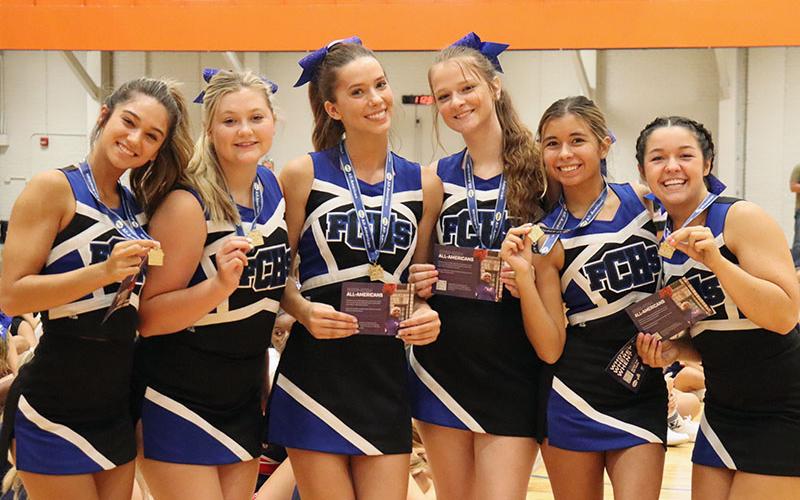 The Fannin County High School Cheer Squad had six cheerleaders selected as All-American Cheerleaders of 2023-24. Shown are, from left, Ava DeCola, Katherine Tamberino, Ana Kaylor, Olivia Ray, Estrella Kreais and Sydney Chancey.