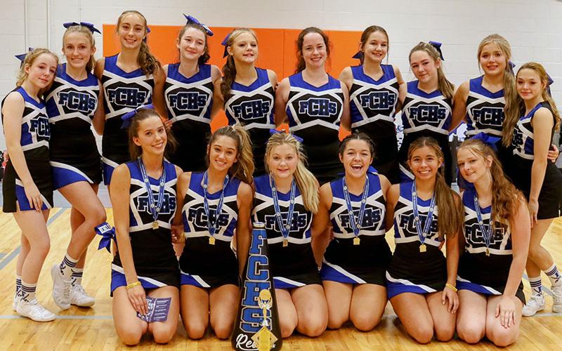 The FCHS cheer team traveled to Clemson this summer where they earned blue ribbons on all of their evaluations. The squad will also be entering competition cheer this season and they are eager to compete. Shown are, from left, back row, Lexie Cook, Makya Watson, Keira Cook, Charity Partin, Kyla Stillwell, Katie Woods, Kylah Imhoff, Harper Foster, Baylei Todd and Cheyenne Hasker; and front row, Ana Kaylor, Ava DeCola, Katherine Tamberino, Sydney Chancey, Estrella Kreais and Olivia Ray.