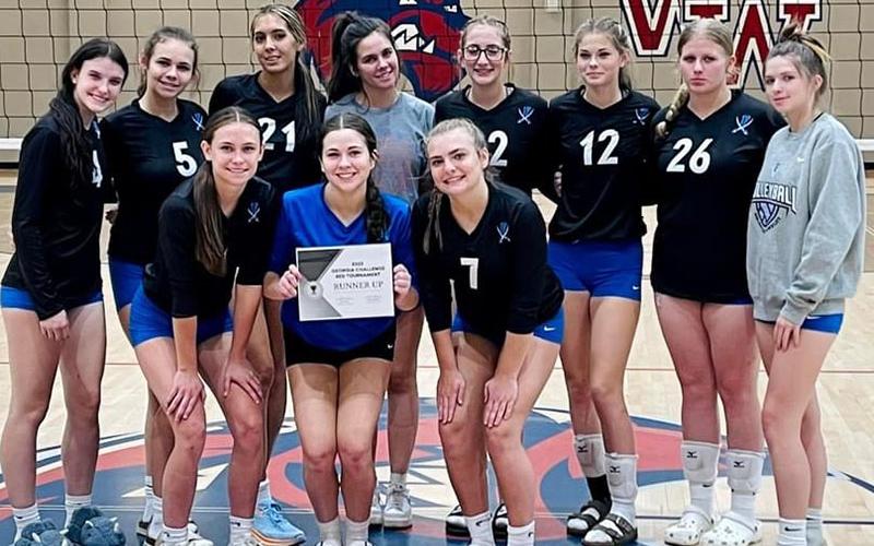 The Lady Rebels Volleyball team competed in the Red Rally tournament where they earned a Runner-Up finish. Shown are, from left, front row, Kaylie Davenport, Maddie Pelfrey and Maggie Ledford; and back row, Bailee Stiles, Lexi Gravely, Peyton Slone, Rylee King, Karis McIver, Keslie Kea, Kendall Clore and Cali Tuggle.