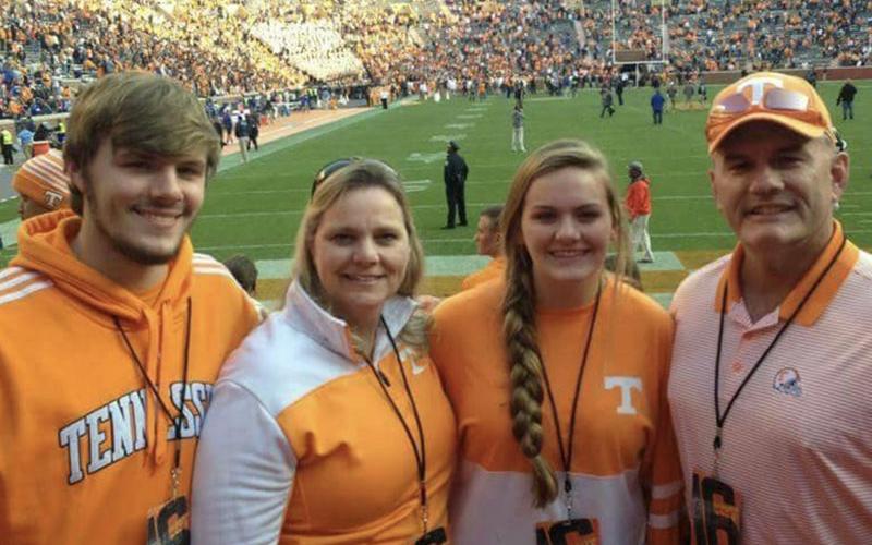 This photo of the Rogers family, Andrew, Lynda, Ashley and Loring was taken while Ashley was on a recruiting trip to the University of Tennessee. Loring passed away unexpectedly, never getting to see Ashley play at UT.