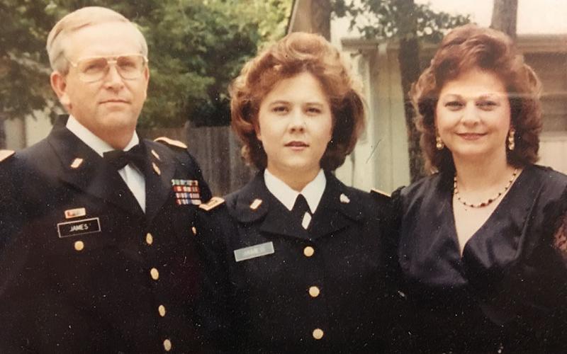 April King is shown with her father, Chief Warrant Officer 5 (retired) Robin James, her mom, Kathy James, when she was commissioned as a second lieutenant.
