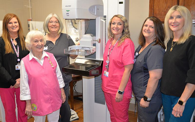 Preparing for mammogram screenings during Ladies Night out are, from left, Kim Patterson, Shirley Copeland, Vera Sales, Stephanie Brackett, Tosha Noland and Susan Kiker. Copeland, president of the Hospital Auxiliary at Blue Ridge Medical Center, is a cancer survivor.  Ladies Night Out, October 17, will feature mammogram screenings for $99.