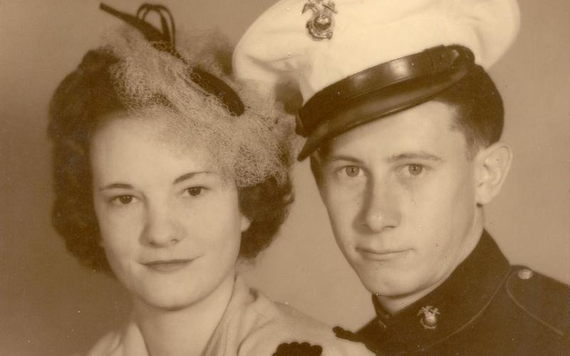 Hatch and Tot Hatchell on their wedding day on May 4, 1945. Hatch remembers fondly the time that his merchant marine acquaintance convinced him to take a group of girls out together. Hatch did just that and met Tot, who his father encouraged him to marry after just a few dates.