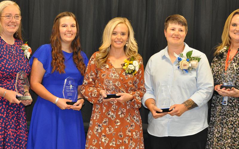 The Fannin County School System’s Teacher of the Year nominees were all honored at an annual banquet held earlier this month. Each of the nominees was selected by their peers at their respective school. Shown at the banquet and following the announcement of the county wide winners are, from left, Hope Sowers of Fannin County High School, Tessa Fowler of East Fannin Elementary School, Katy Roberson of West Fannin Elementary School, Laura Babcock of Blue Ridge Elementary School, and Katherine Franklin of Fann