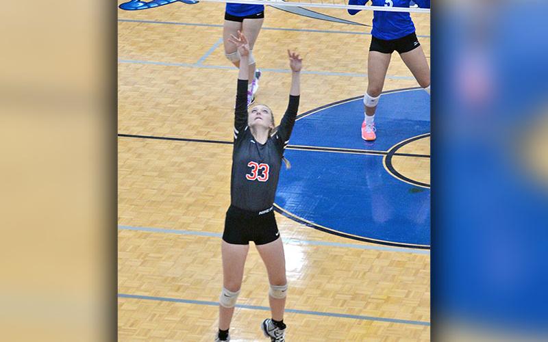 Peyton Grabowski sets up a shot for the Lady Cougars. She scored six kills against Tellico last Thursday.