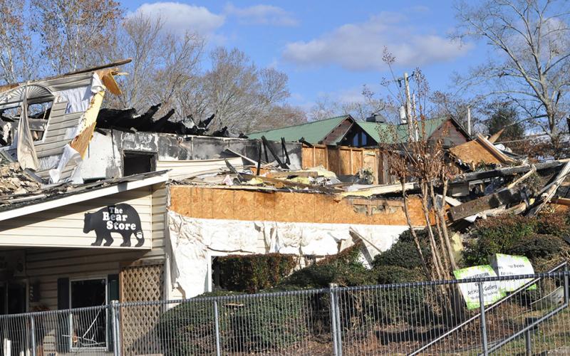 While not totally destroyed, three businesses, including The Bear Store, suffered varying degrees of damage from the Saturday, November 18, fire in downtown Blue Ridge.