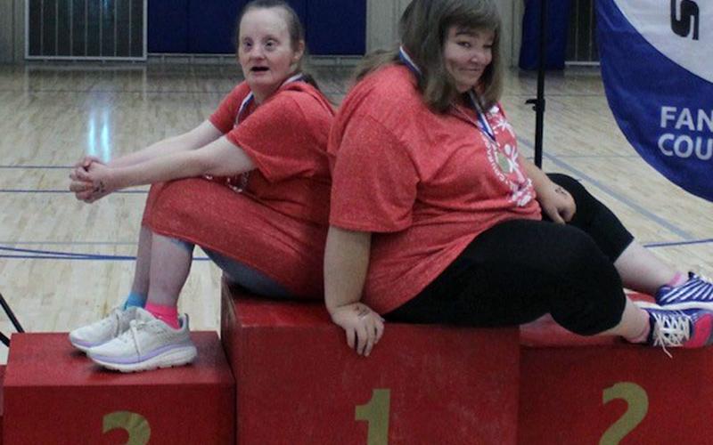 Mineral Springs Center’s Eula Jane Myers and Jessica Parks shared first place in Special Olympics basketball held at the Fannin County Recreation Center. .