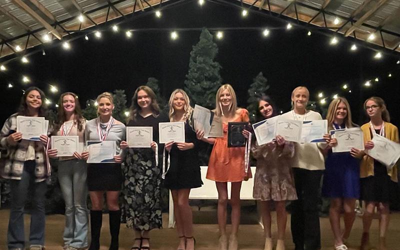 Female Lady Rebels who received their cross country team letters at the annual banquet were, from left, Kristin Cipich, Olivia Temples, Shaylee Jones, Jaclyn Cracknell, MaKaylee Clore, Lindsey Holloway, Karli Sams, Kensley, Picklesimer, Annaleigh Cheatham, and Sydney Ford.