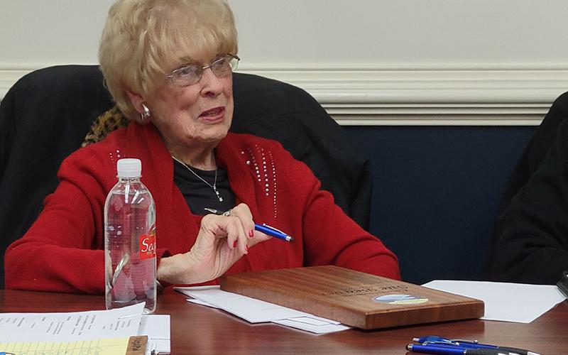 Sue Beaver is shown at the December 12 meeting of the McCaysville City Council as she completed her second, four-year term. She decided earlier this year she would not seek re-election