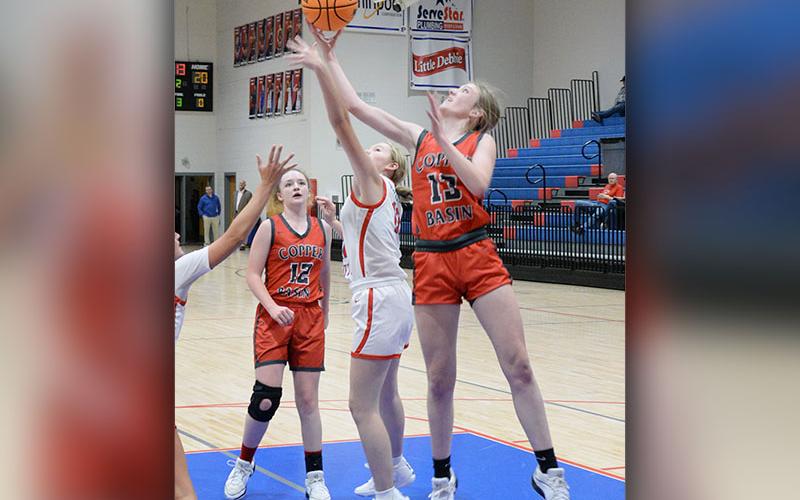 Peyton Grabowski puts up two points for Copper Basin’s Lady Cougars.