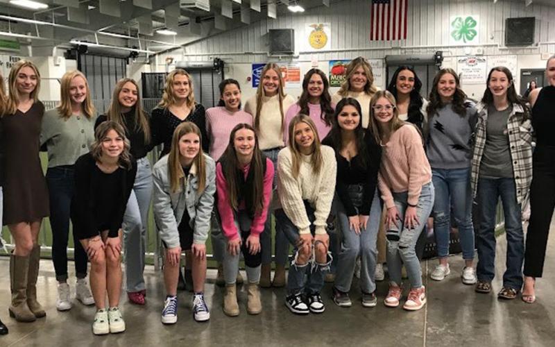 Members of the Fannin County High School flag football team who gathered for their end-of-year banquet are, from left, back; Airianna Galloway, Cayley Gaddis, Adia Galloway, Brayden Whitener, Callie Ensley, Stephanie Kirk, Anna Beth Minear, Jayden Bailey, Addison Smith, Emma Shaw, Bridgett Allen, Aylah Johnson, and Caitlin O’Mara; and, front,  Mikayla Holloway, Jordan Golden, Karmah Eaton, Leia Crawford, Natalie Middleton,  and Adrian Knight.