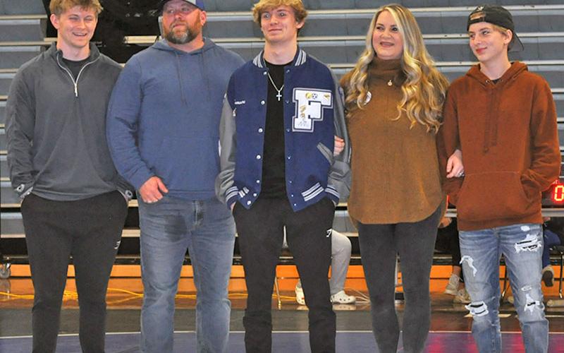 Blake Summers was honored as the lone senior on this year’s Fannin County High School wrestling team. Shown, from left, are Gabe Summers, Trent Summers, Summers, Whitney Summers and Reid Summers.