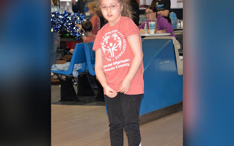 Emoree Chancey from Blue Ridge Elementary was one of the 84 expert bowlers at Fannin Lanes Friday morning.