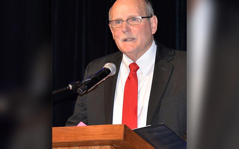 Fannin County Post 2 Commissioner Glenn Patterson spoke of the importance of working together when a task needs to be accomplished. He was addressing the crowd at the Fannin County Republican Party Valentine’s Dinner.