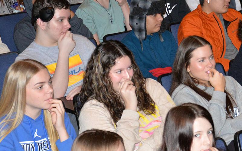These Fannin County High School students are obviously paying close attention to the message they are hearing form Kevin Atlas.