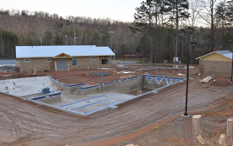 The new swimming pool and splash pad at the Fannin County Recreation Complex off Gray Street in Blue Ridge were estimated to be 70% complete last week by county Recreation Director Eddie Hawkins who said the facility is on track to open May 27.