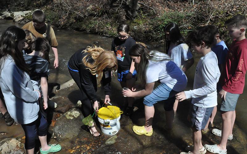 Students wore clothes and shoes perfect for getting into the water so that they can release their tout into their new home.