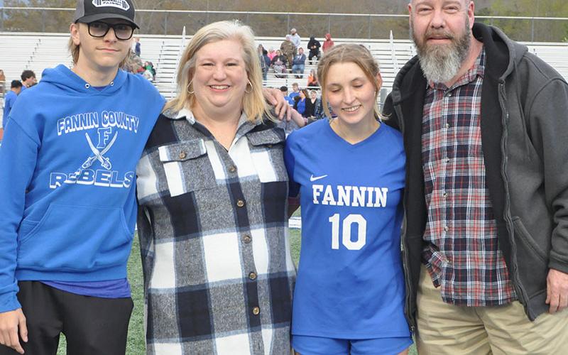 Shaylee Jones was one of the featured seniors at Fannin County High School Friday evening. Shown with Jones are, from left, brother Johnathon Jones, mother Dorianna Jones and father James Jones.