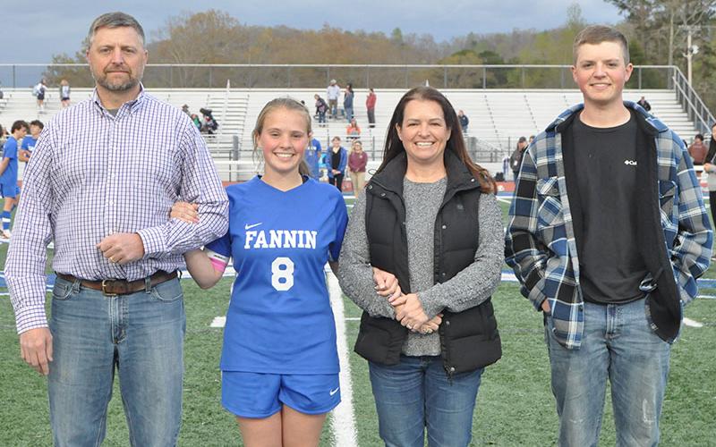 Fannin County High School recognized soccer senior player Emma Richardson Friday evening. Shown with Richardson are, from left, father Michael Richardson, mother Kelley Richardson, and her brother Ayden Richardson.