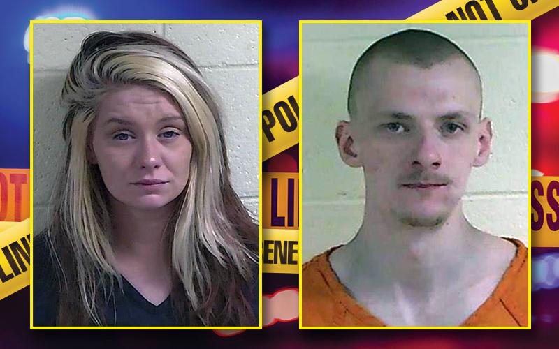 Seen here are the booking photos for Hallie Lynn Thomason, left, and Austin Wade Woody, right.