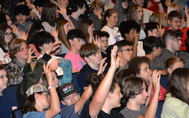 Hands went up among Fannin County High School students when Renea Green questioned them during her presentation about Cyber Security, the dangers of social media, at the school Friday morning, April 19. Green is assistant special agent in charge of the Georgia Bureau of Investigation Child Exploitation and Computer Crimes Unit.
