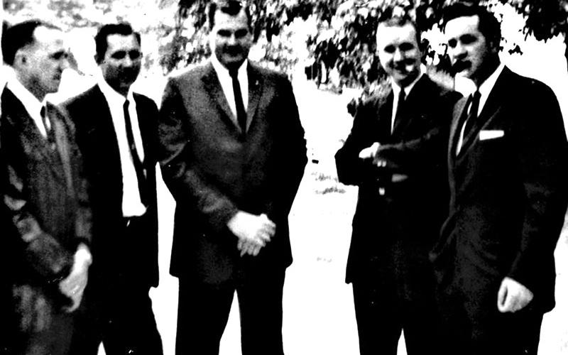 The Blue Ridge High School basketball team members at a 1963 class reunion stand together from left, Junior Farmer, Ed Querry, Fred Jones, Jack Miller and Browne Allen.