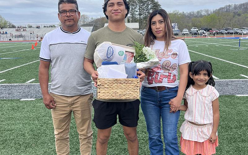 Jahir Leal was joined by his family as he accepted Senior Night Track and Field honors April 8 at Fannin County High School.