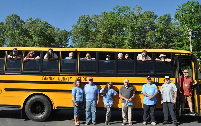 Fannin County School System bus drivers were very excited to show off their skills and compete in the Bus Rod-eo event. In the front are, from left, Denise M. Messer, Jimmy Adams, Pepperr McConnell, Greg O’Neal, Rodney Ensley, Tom Cook, and in the door Tommy Jourdan. Inside the bus are, from left, Transportation Director Chris Drury, Charlotte Graham, Destiny Cheatham, Brandon Tipton, Julie Johnson, Melissa Beaver, Robin Searcy, Superintendent Shannon Dillard, Lisa Cheatham, and Billy Standridge.
