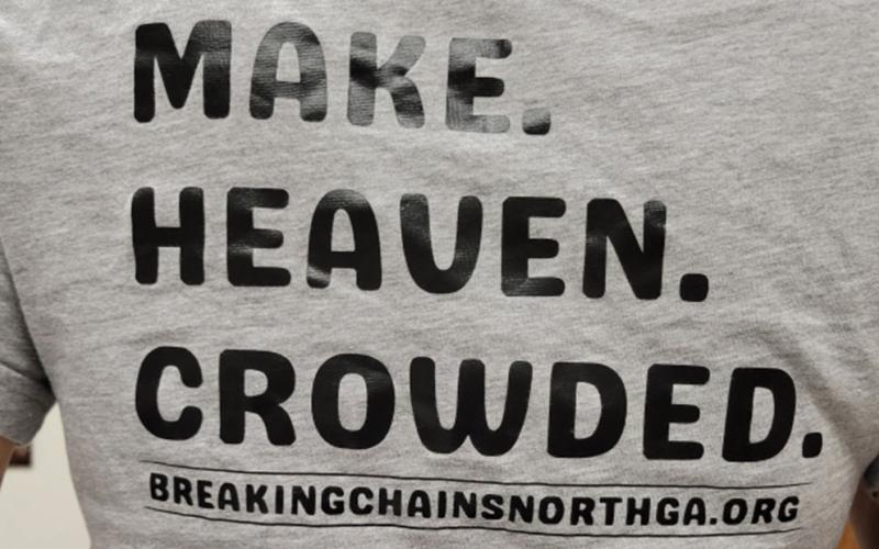 A t-shirt that reads, "Make. Heaven. Crowded."