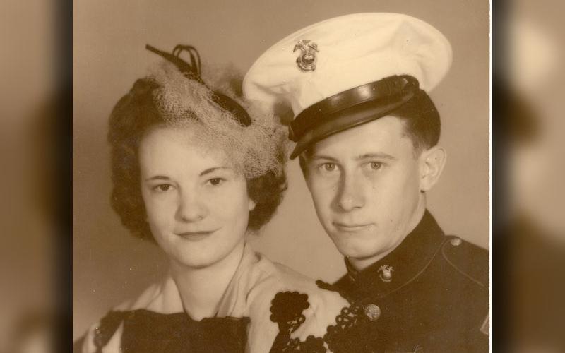 Joel (Hatch) and Tot Hatchell on their wedding day. He met his wife while serving in the military.