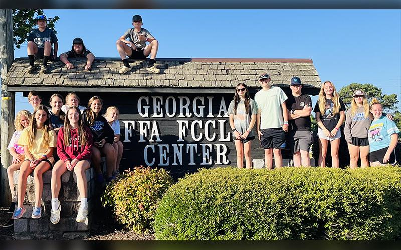 Members of the FFA chapters at  Fannin County Middle and High School attended Summer Leadership Camp (SLC) at the Georgia FFA-FCCLA Center in Covington. Shown during the event are, from left, top, Kyle Allen, Jake Ware, and Kendrick Pack; front, Nadia Foster, James Burrell, Makenzie Duvall, Hailey Stewart, Braelyn McBee, Lauren Waters, Bri Adcock, Addi Waters, Sarah Brawley, Jacob Williams, Roy Green, Kaleighann Ware, Sarah Mosher, and Skylar Gazaway.