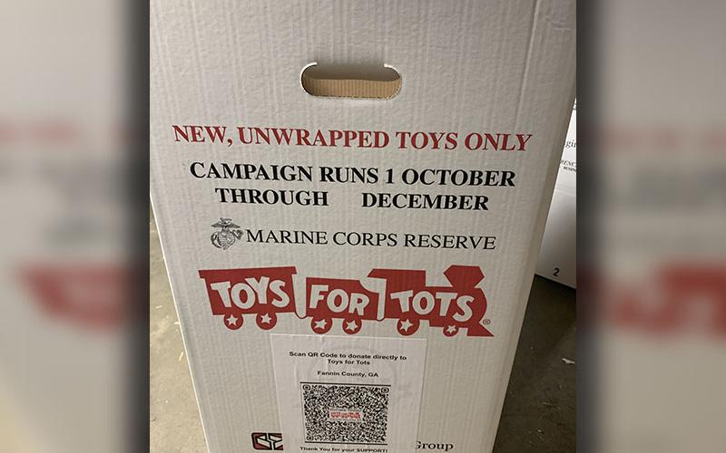 Toys for Tots collection boxes such as these begin appearing across Fannin County around the first week in October. There are 60 boxes that are emptied at least once a week by members of Marine Corps League Detachment #1438.