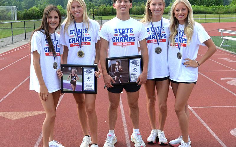 These members of the Fannin County High School Track &amp; Field team were recognized earlier this summer by the Fannin County Sports Hall of Fame. Karli Sams, Lindsey Holloway, Zechariah Prater, Ava Acker, and Carlee Holloway, from left, are shown.