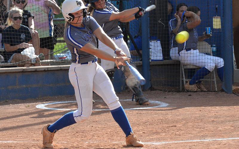 Callie Ensley launched a long triple against the Towns County Lady Indians to help the Lady Rebels chalk up an 8-0 win Thursday, August 8.