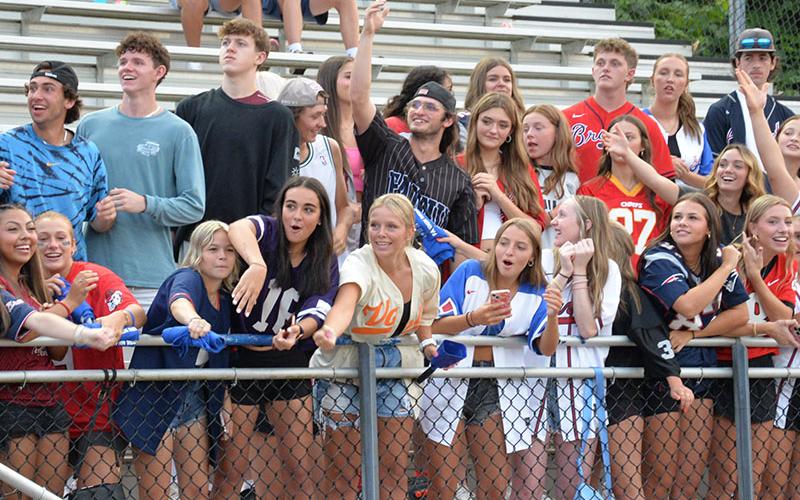 Fannin County High School students who make up the Blue Crew during the season were ready for football action Friday night when the Rebels took on the Pickens County Dragons for a scrimmage game at the FCHS stadium.