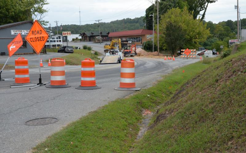 The closing of a portion of East First Street in Blue Ridge has altered traffic flow along this main route through town.