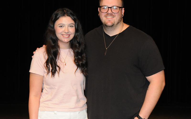 Abigail Ridings is shown with Drama Teacher Daniel Hodgkins.