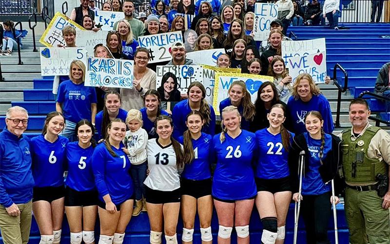 The Fannin County Lady Rebels volleyball team celebrated with family and fans Saturday after earning a spot this week in the Elite Eight by defeating Brantley County.